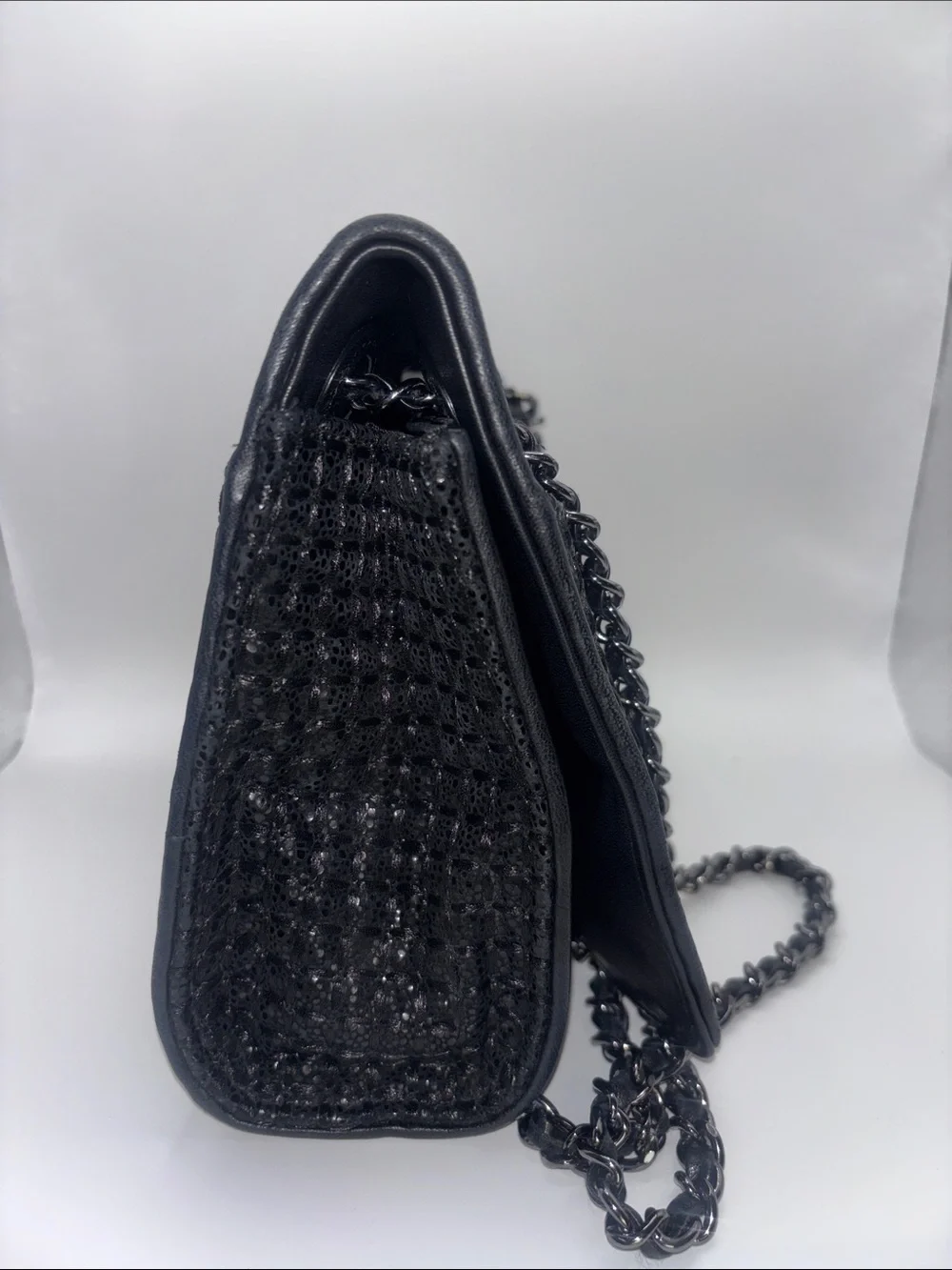 Tory Burch Black Tweed Chain Shoulder Bag with Logo Charm